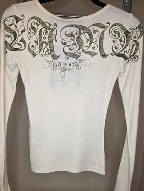 L.A.M.B. by Gwen Stefani Cream Ornate Rib Tee Long-Sleeve Graphic Top